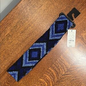 Stretch Knit Women’s Beaded Belt - Blue and Black Geometric Design